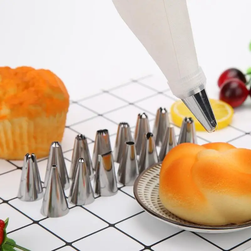 17 шт./компл. DIY глазировки крем Кондитерские наконечники форсунки+ кондитерский конвертер+ сумка силиконовая насадка для айсинга торт декоративные инструменты набор