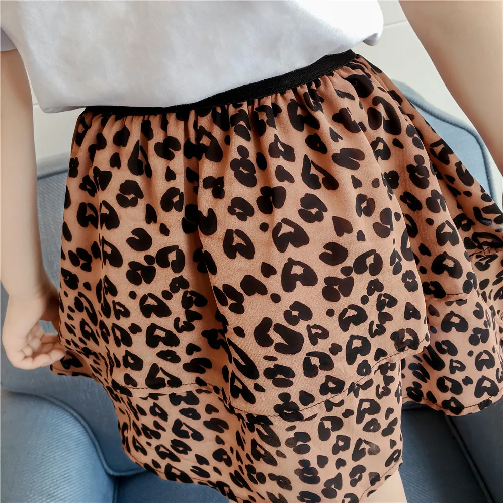 Fashion Children Clothing Set For Girls Clothes 2019 Summer Letter Tshirts Tops Leopard Chiffon Skirt 2Pcs Casual Kids Suit 3-9Y (6)