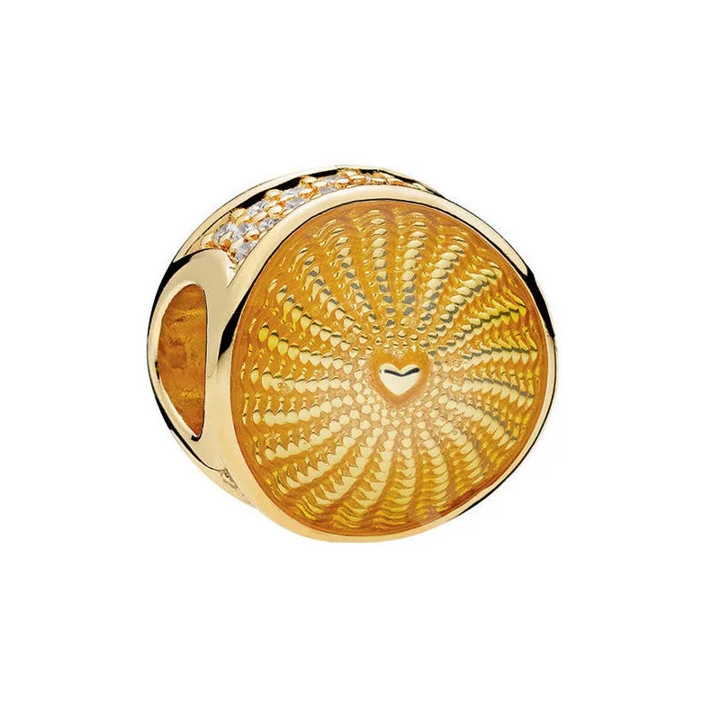 Новинка 18ct позолоченные и стерлингового серебра 925 пробы прозрачные CZ желтые эмалированные лучи солнечного света бусины DIY Fit PANDORA Подвески для женщин SH006