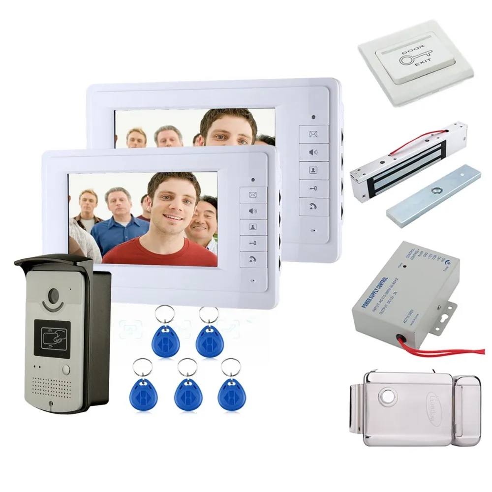 

Electric Lock 1to2 7 inch TFT Color LCD Display Video Door Phone Visual Intercom Doorbell ID Unlocking RFID IR Night Vision
