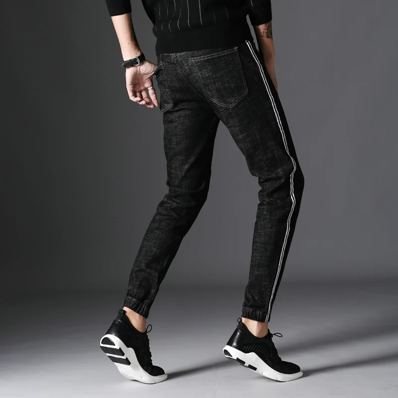 Laipelar 2018 черный обтягивающие джинсы Для мужчин дизайнер полосатые джинсы Повседневное хлопок стрейч Жан мужской Slim Fit качество джинсы Homme