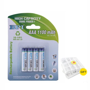 

4Pcs 100% Genuine Authentic Card Installed BPI 1.2V AAA 1100mAh NiMH Low-Self Rechargeable Battery Bateria + 1Pcs Battery Case