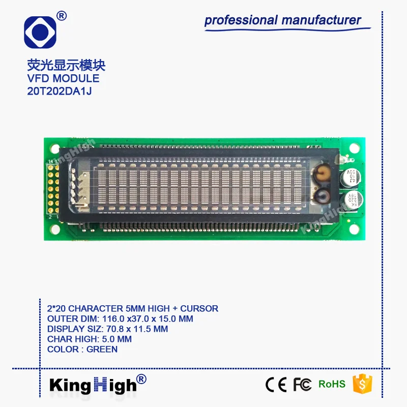 VFD Display Module 20*2 Dot Matrix KH202SD58R1-M replace for 20T202DA1J M202SD16 