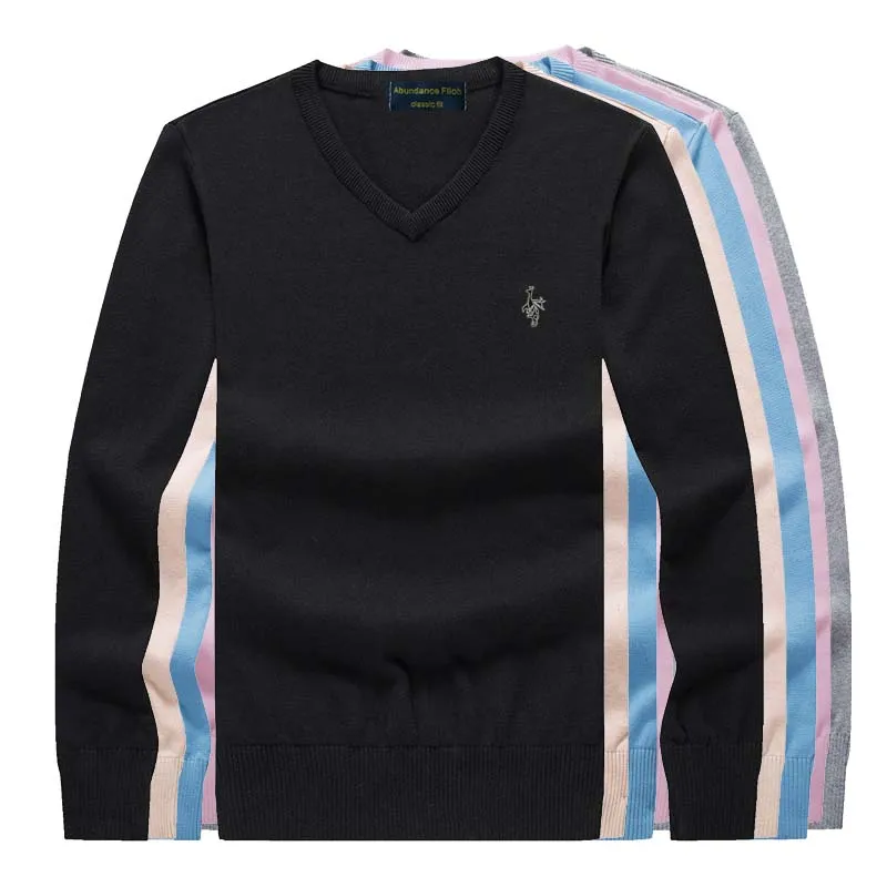 

Autumn Mens V-neck Sweaters 100% Cotton Gray Color Knitted Brand Clothing Man's Knitwear Pullovers Knitting Plus Size Tops