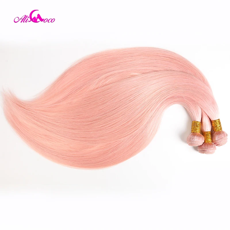 Ali Coco бразильские прямые волосы 3/4 пучков с закрытием полностью розовые человеческие волосы пучки с 4*4 синтетическое закрытие волос remy