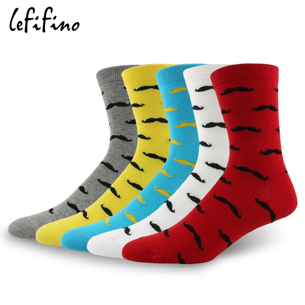LeFifino Happy Men's Socks Funny Mens Dress Socks Novelty Moustache