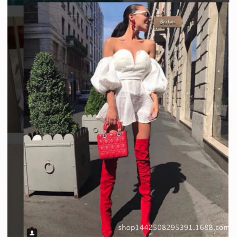 Lantern Sleeve Hot Sale Slash Neck Backless Hollow Out Party Pub Holiday Dress Celebrity Sexy Women Body Con Dresses Wholesale | Женская