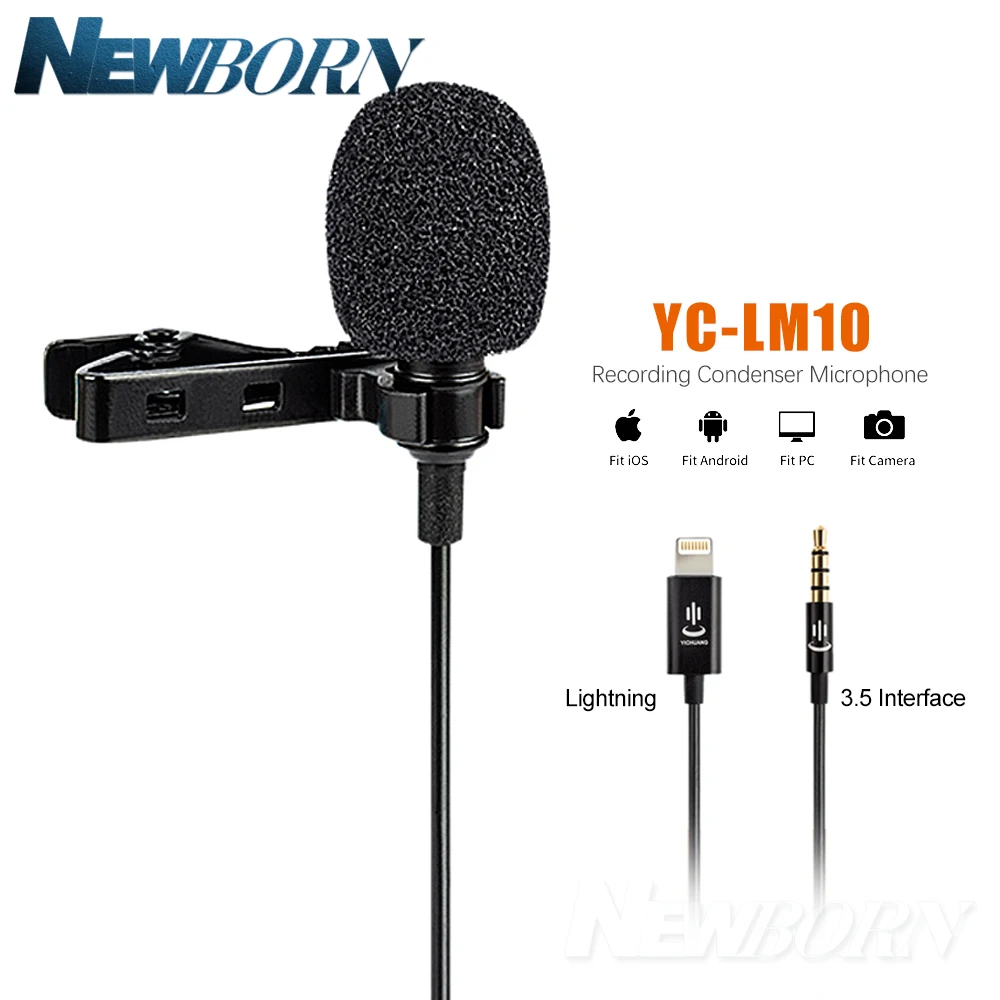 YC-LM10 телефона аудио видео Запись петличный конденсаторный микрофон для мобильного телефона для iPhone 8 7 6 5 4S 4 Sumsang Galaxy 4 LG G3 htc как BY-LM10