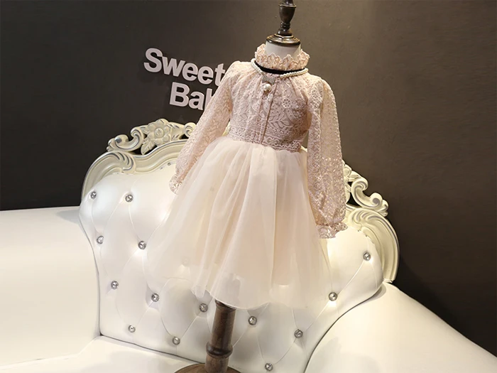 

High-quality Princess dress Long Sleeve Lace Spring Pretty Girls Dresses Kids Birthday Outfits&Children Wedding Embroidery  saia