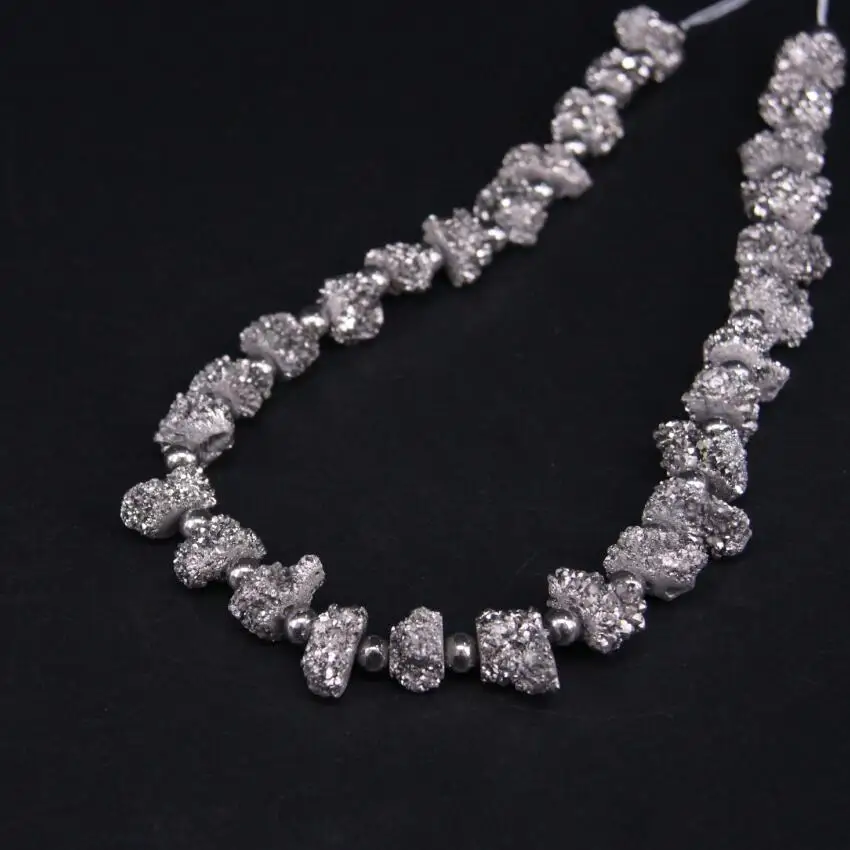 

Approx29PCS/strand Silver Titanium Natural Quartz Geode Drusy Column/Cylinder Nugget Beads,Raw Agates Crystal Druzy Pendants