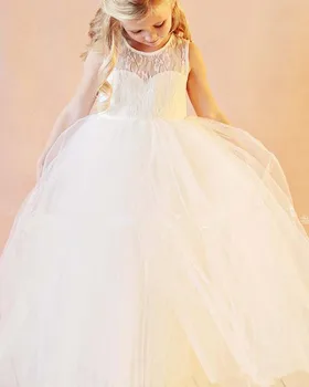 

Pretty Little Princess Ball Gown See Through Neckline Flower Girl Dresses for Wedding Party Pageant Custom Made