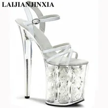 LAIJIANJINXIA/белые свадебные туфли с цветами; женские мотоциклетные туфли на высоком каблуке 20 см; модельные сандалии для танцев на шесте