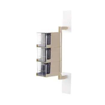 

3-Tier 360 Degree Rotating Wall Mount Spice Rack Seasoning Storage Box Jars Organizer Condiment Containers (Beige)