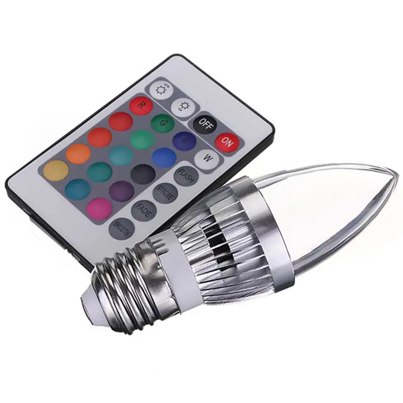 

Lowest Price E27 RGB LED Candle Light Lamp Bulb 16 Changing Colors AC85-265V with 24 Key Remote Control