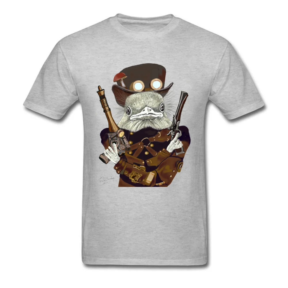 Cool T Shirts Brand New O Neck Funny 100% Cotton Fabric Men T Shirt Custom Short Sleeve Tops Shirt Top Quality Wild West Bird Ranger with Mushroom Hat grey