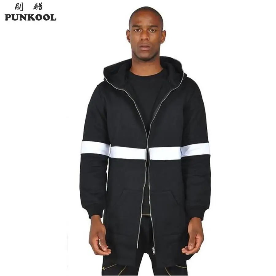 Punkool Men Long Hoodie Sweatshirt Hip Hop Multi zipper Men Hooded