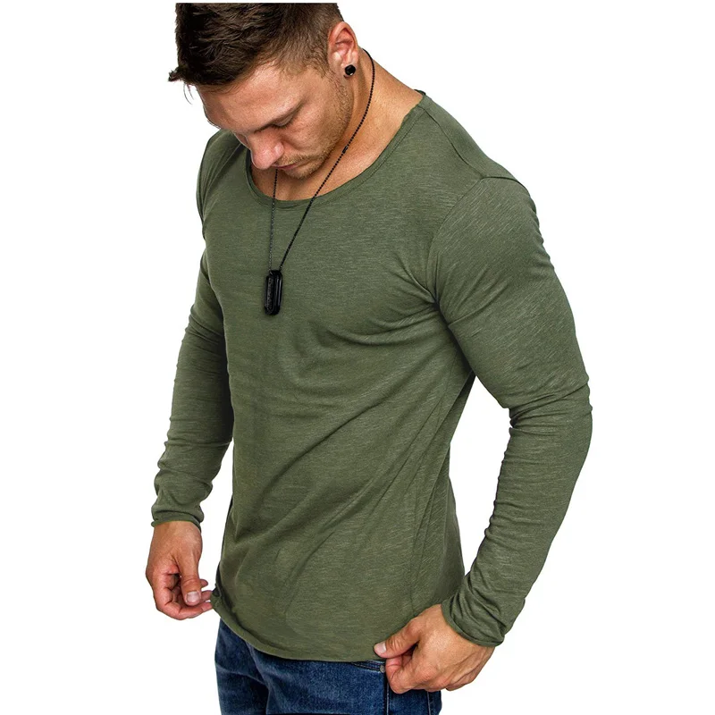 2018 mens t shirt long sleeve large size round neck pullover T shirt ...