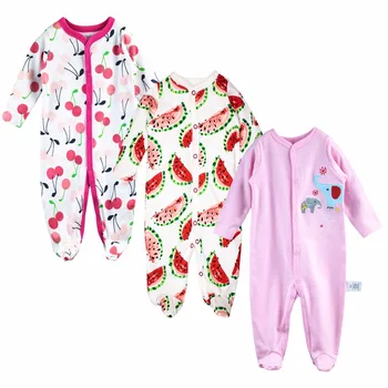 

3 Pcs 100% Cotton Baby Romper Long Sleeves Comfortable Baby Pajamas Cartoon Printed Newborn Baby Clothes