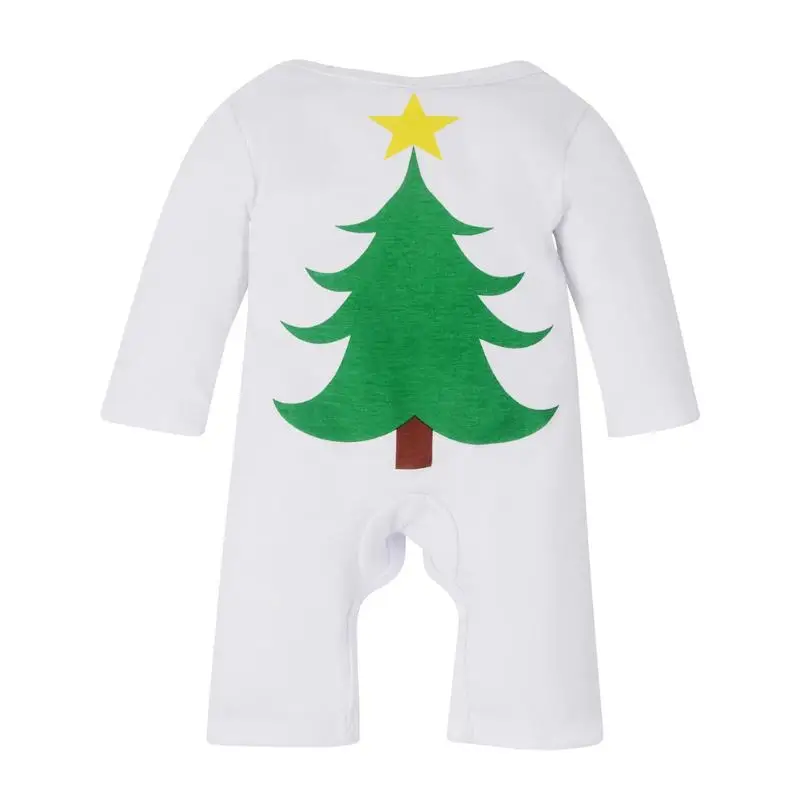 

Christmas O-Neck Baby Long Sleeves White Outfit Clothes Back with Christmas Tree Printed Romper for Newborn Baby Boys Girls