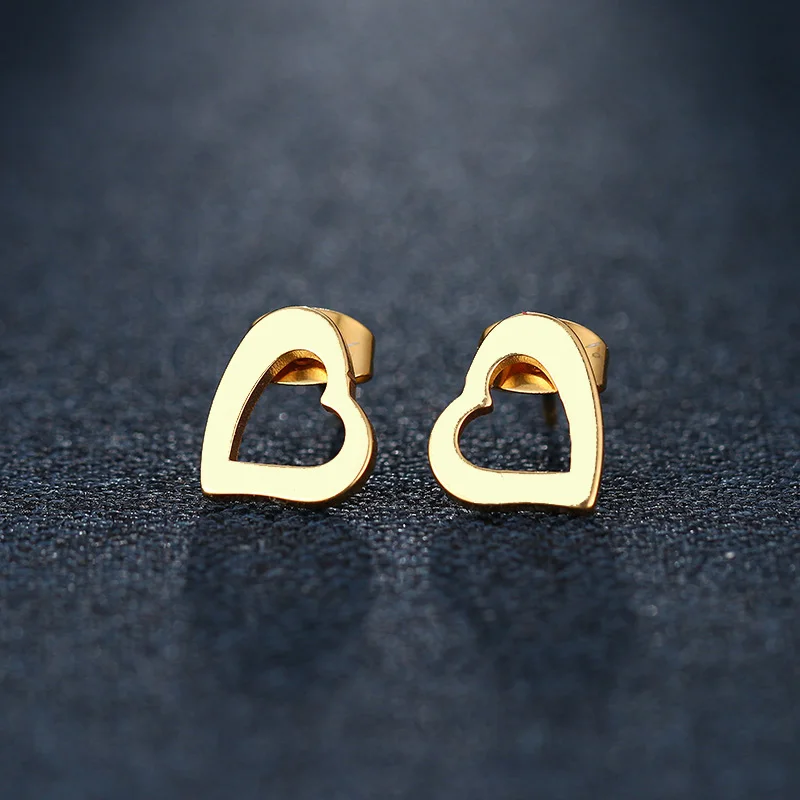 CACANA Stainless Steel Stud Earring For Women Man Askew Heart Gold And Silver Color Lover's Engagement Jewelry Drop Shipping