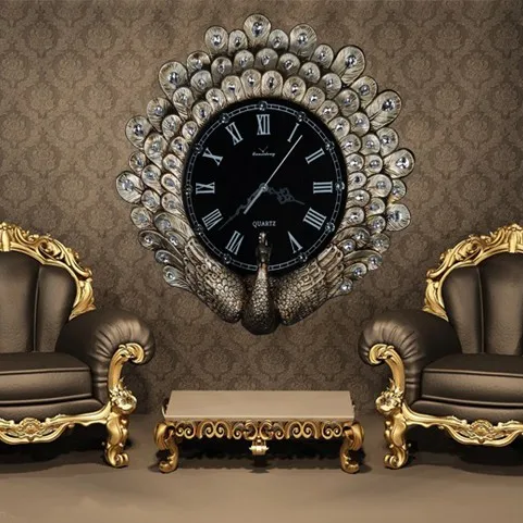 Винтажные высококачественные декоративные настенные часы современный американский стиль Искусство гостиная Смола креативный домашний стол настенные часы павлин