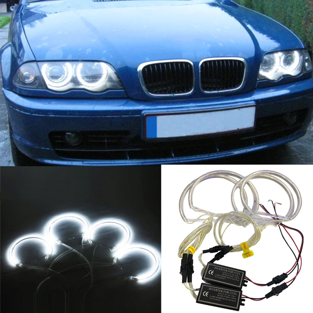 4 шт. автомобиль акцентирующая подсветка «глаза ангела» свет 131 мм+ 146 мм Отражатель с холодным катодом(CCFL) 6000 К Halo Светодиодная лампа набор для BMW 3 серии E46 синий/белый