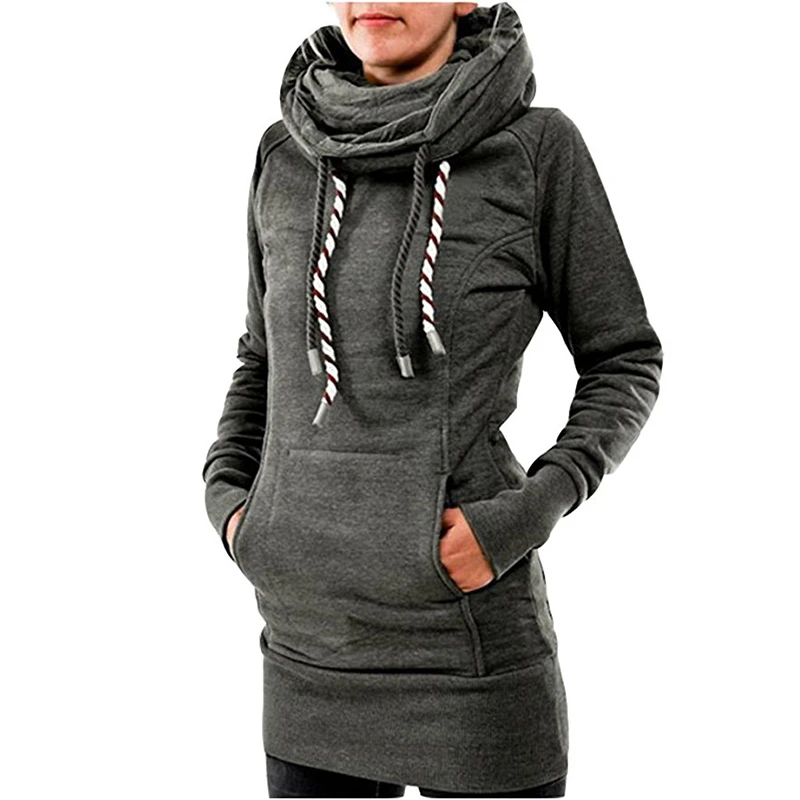Women's Funnel Neck Kangaroo Pocket Hoodeds String Long Pullover Sweatshirts (3)