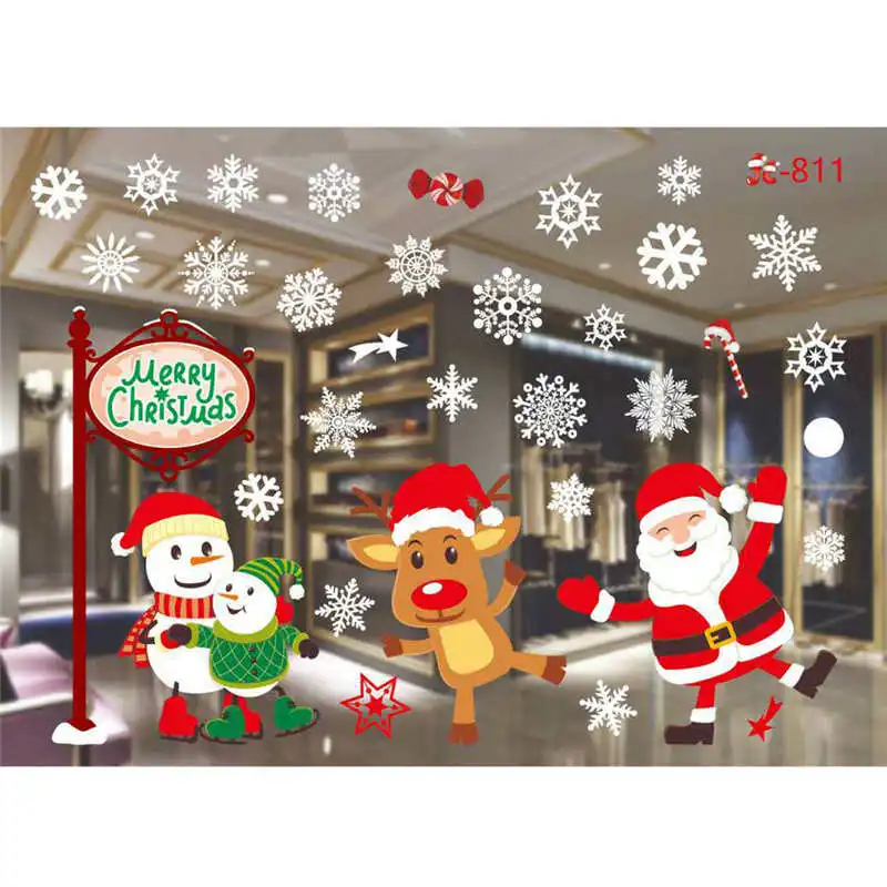 2018 Christmas Living Room Xmas Santa Claus Snowman Elk Wall Stickers Window Decor wall stickers home decor living room 3d #2n2 (10)
