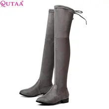 QUTAA/ женские теплые модные сапоги выше колена повседневные женские сапоги на квадратном каблуке с плюшевой подкладкой размеры 34-43