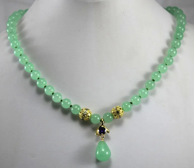 2 стиля! /розничная 8 мм светильник зеленый нефрит ожерелье с кристаллами нефритовый кулон