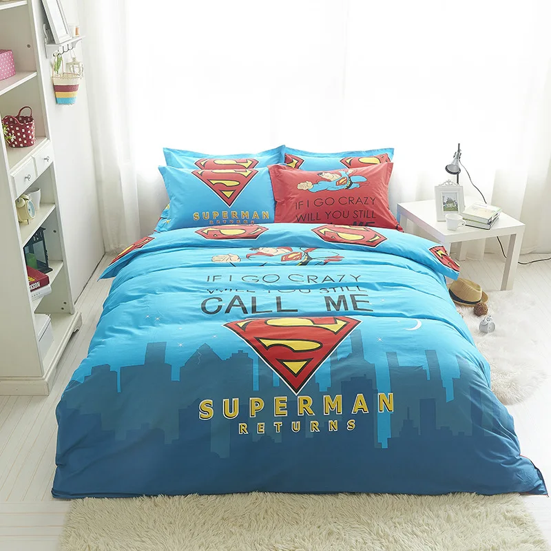 Pure Cotton Kids Superman Bedding Twin Queen Size Cartoon