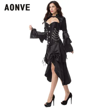 

Aonve Women Skirts Sexy Long Maxi Steampunk Skirts Punk Midi Gothic Corset Skirt Lace High Elasticity Pleated Skirts Tulle