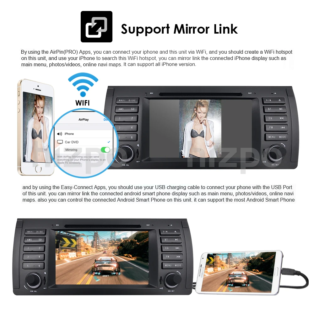 Cheap 7" Android 9.0 Quad Core IPS Touch screen Car DVD Radio Player for BMW 5Series E39 /X5 E53/M5/7 Series E38/USB/4G WIFI/SD/Camera 4