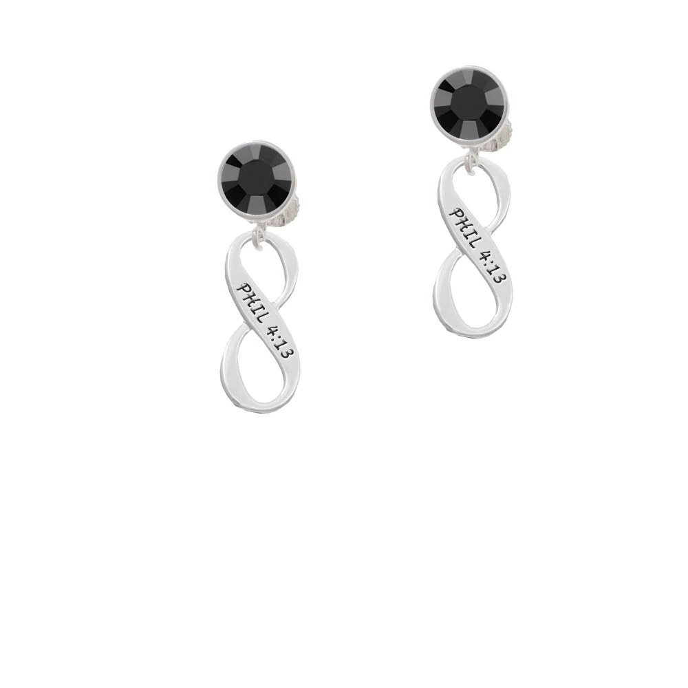 Philippians 4:13 Infinity Sign Crystal Clip On Earrings (2)