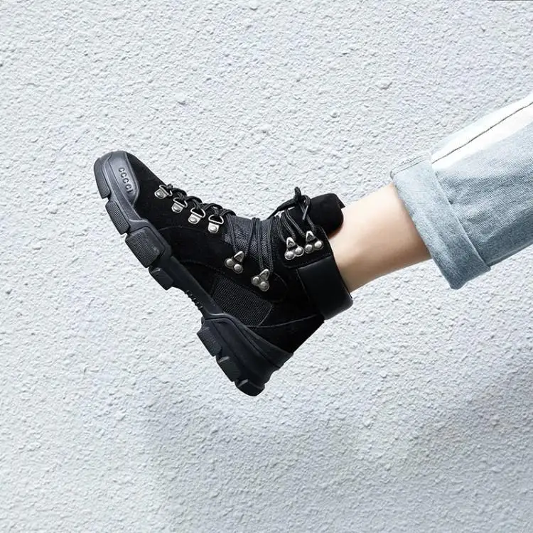 Mujer Sabot Top Noir Bottes Hiver De Pour En vert Mesh Chaussures Zapatos Femmes Bout Suede Rond Femme Martin Talons High Patchwork Caoutchouc Botas 3L5RAj4q