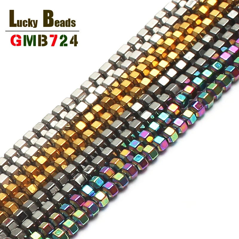 

2*2mm Natural Stone Beads Gold/Silver/Black Multicolor Plated Hexagon Drusy Hematite Beads For Jewelry Making 15inch
