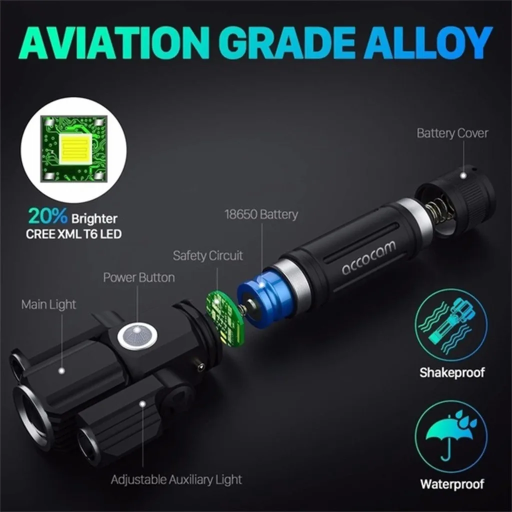 Automatic induction T6 L2LED Aluminum Alloy Multifunction Three Lamp Head Aircraft Shape Flashlight motion sensing#P5