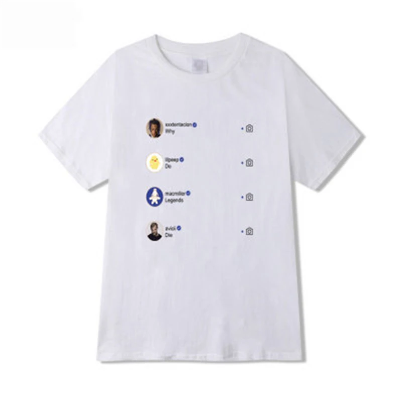 

UplzCoo New Hip Hop XXXtentactuin Lil peep Macliller T-Shirt Harajuku Oversied Short Men Women Streetwear Black T-shirt JA116