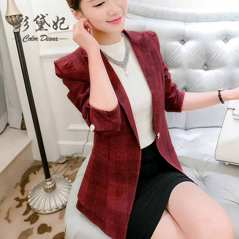 Free Shipping, 2016 new plaid women's blazers, slim