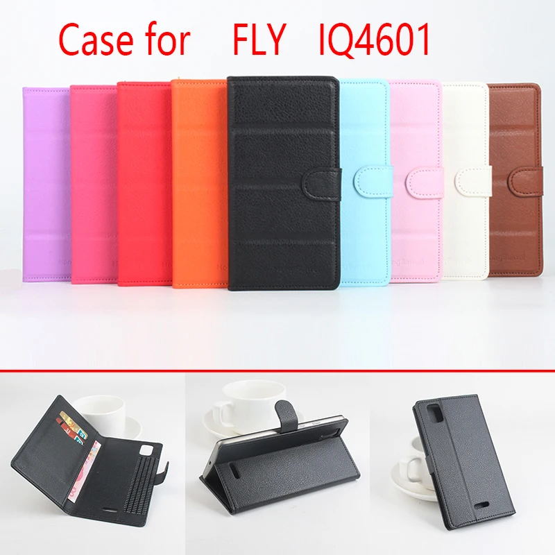 

For FLY IQ4601 Phone Case Folio Flip Pure Color Lichee Pattern PU Leather Wallet Case Cover Cash/Card Slots sanheng