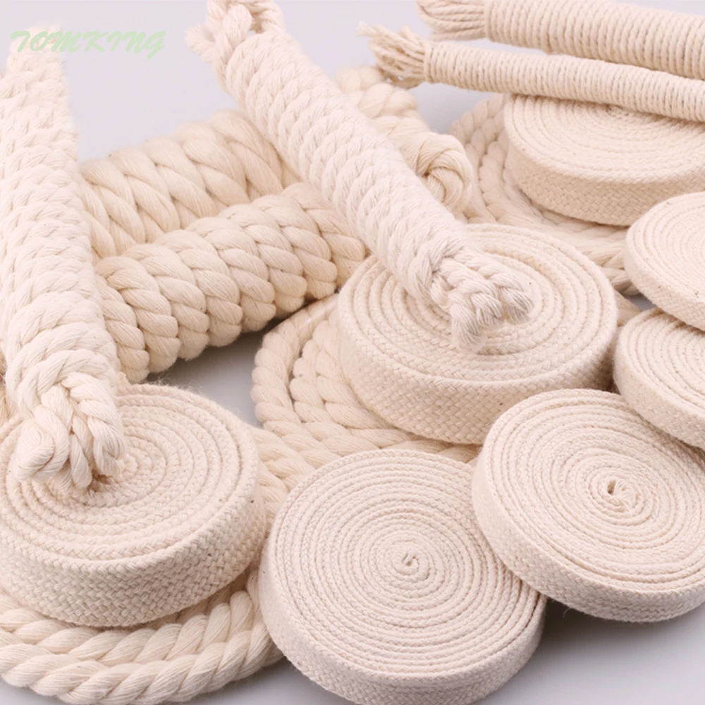 

10yd/lot high strength natural color 3ply round flat Rope 100% cotton Cords for home handmade garment accessories Craft Projects