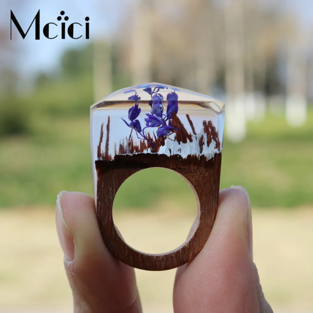 

Fashion Design Resin Handmade Wood Rings Jewelry for Women with Plant Flower Transparent Style Female Gift Jewelry Oorbellen