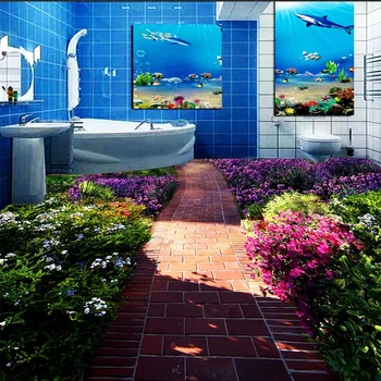 

beibehang Pvc wallpaper flower path bathroom bedroom 3d flooring drawing waterproof self-adhesive wall paper papel de parede