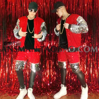 

2019 male singer DJ personality locomotive letter hollow stitching loose baseball jacket stage tide male hip hop jacket costume