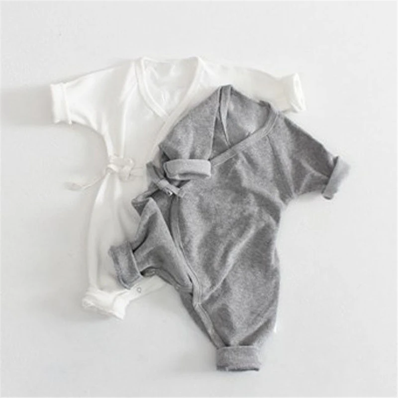 

Cute Baby Girl Boy Belt Romper with Little Angel Wings Solid Grey White Babies Clothes 2017 Hot Spring Autumn Baby Cotton Romper