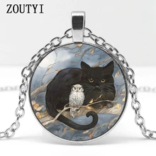 

2018 / hot sale, retro art cat and owl pattern pendant necklace, men and women wear pendant necklace jewelry.