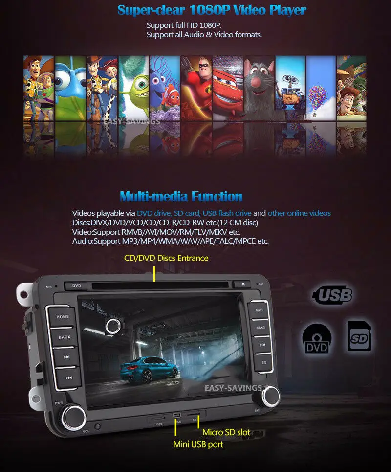 Best Android 9.1 7inch 2Din Car DVD Player Autoradio For VW/Volkswagen/Skoda/Seat/Passat/POLO/GOLF Octa Core Car GPS Navigation WIFI 2
