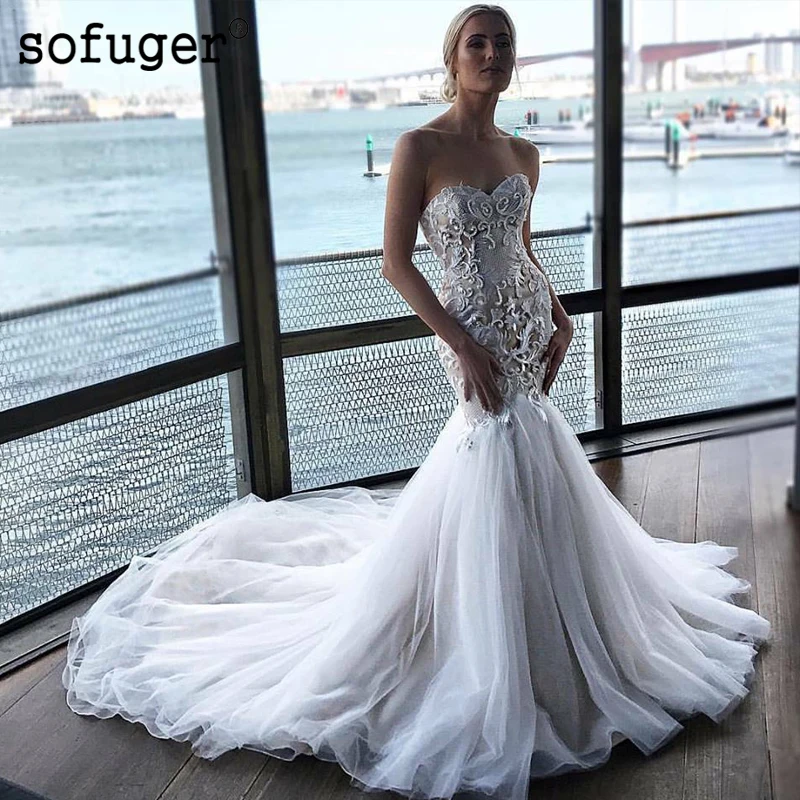 

White Summer Lace Mermaid Sweetheart Elegant Wedding Dress Robe De Mariee Sofuge Boho Dubai Arabic Abiti Da Sposa Long Dresses