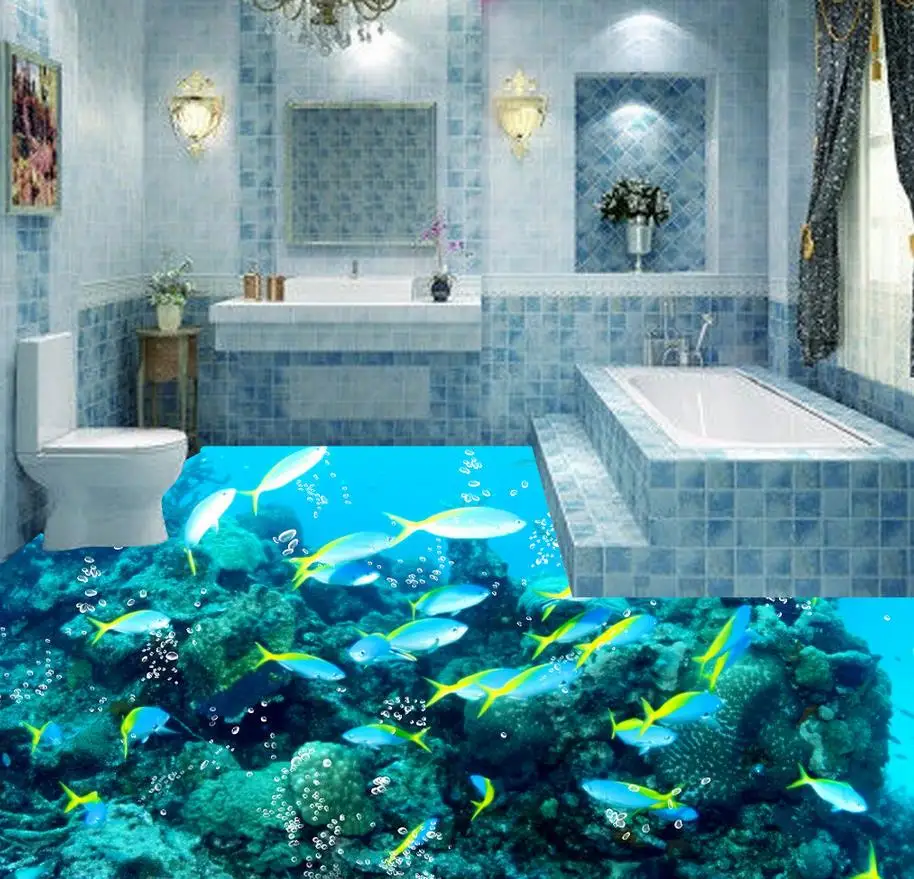Beach floor murals in wall stickers fish Waterproof floor mural