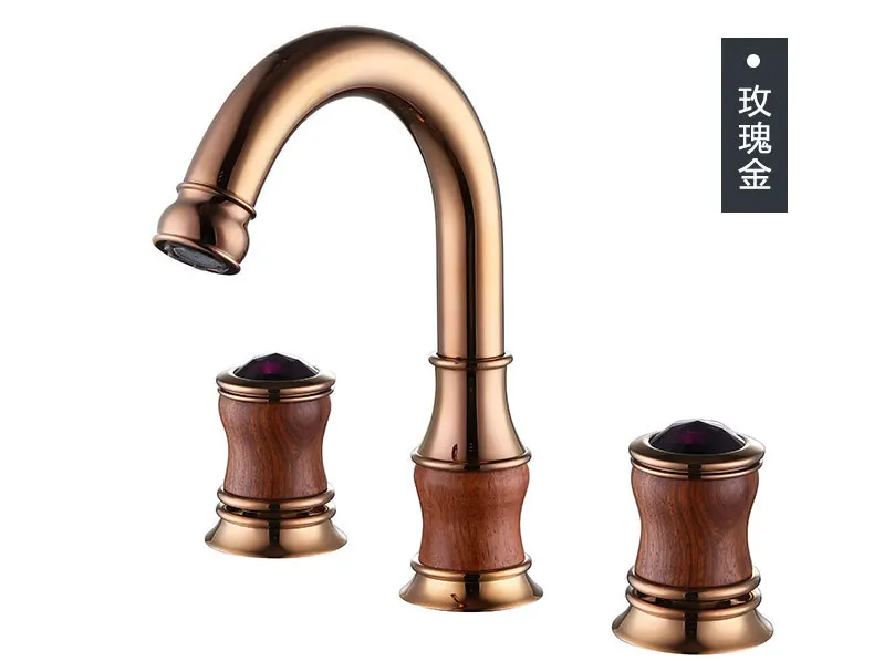 ارتفع الذهب الفاخرة الصلبة براس انتشارا مقبضين الشلال بالوعة الحمام صنبور حوض الغرور خلاط صنبور